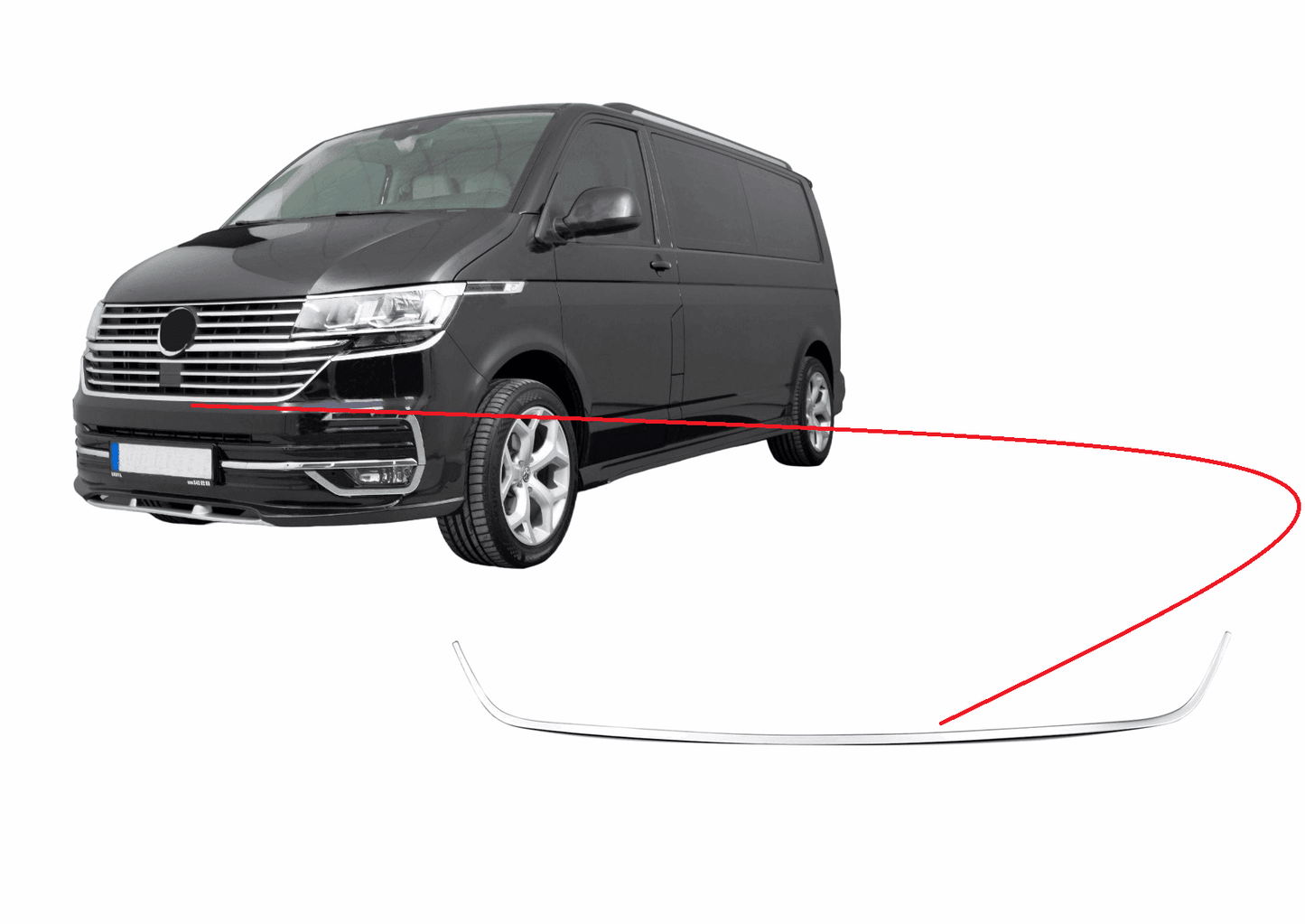 VW T6.1 2020+ chrome ''U'' formet front grill streamer.