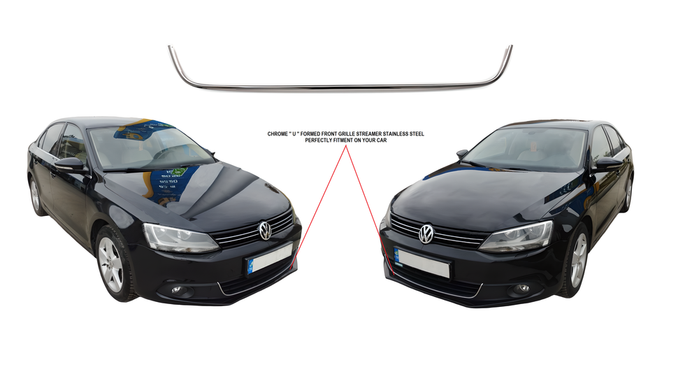 VW Jetta 2011-14 chrome ''U'' formet front grille streamer bumper trim