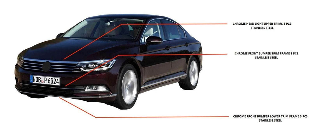 VW Passat 2015-19  chrome front head light upper trim&bumper trim frame& bumper lower trim frame set.