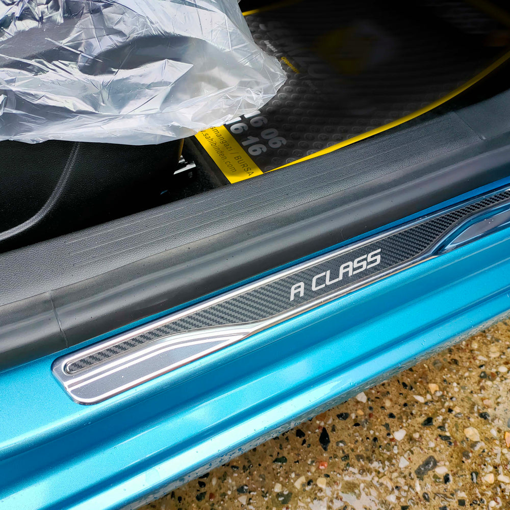 Mercedes A class chrome & carbon door sill scratch guard