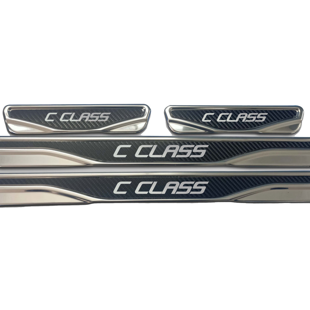 Mercedes C class chrome & carbon door sill scratch guard