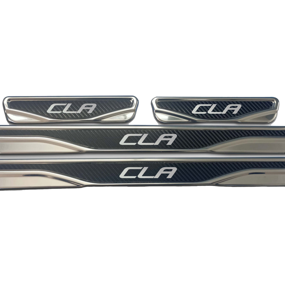 Mercedes CLA chrome & carbon door sill scratch guard