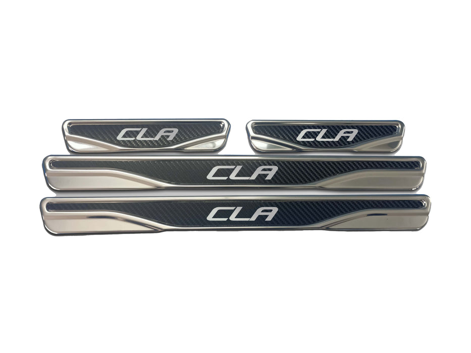 Mercedes CLA chrome & carbon door sill scratch guard