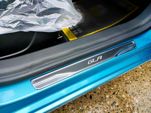 Mercedes GLA chrome & carbon door sill scratch guard