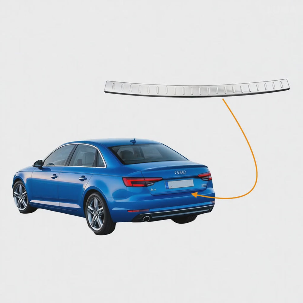 
                      
                        Load and play video in Gallery viewer, AUDI A4 2015-up chrome rear bumper guard
                      
                    