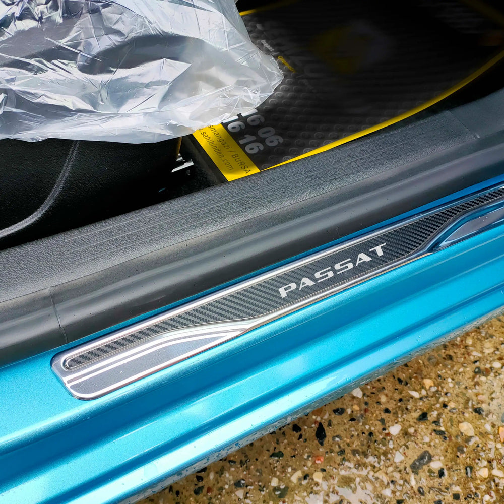VW Passat chrome & carbon door sill scratch guard Love Trend